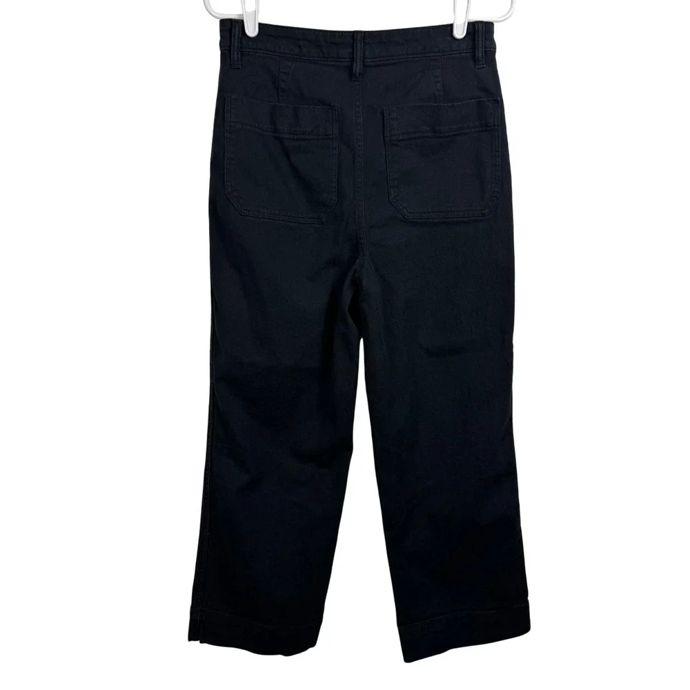 Quince Women's Black Crop Pants 28 High Rise Wide Leg Utility Pockets Casual - Picture 1 of 9